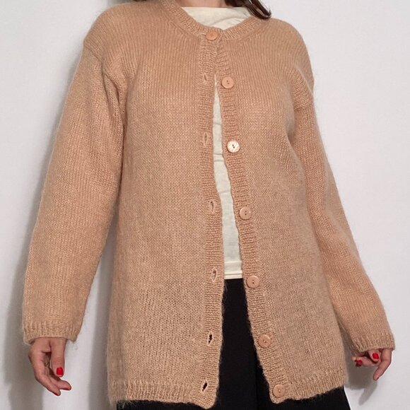 Vintage Y2K Peach Fuzzy MOHAIR Long Grunge Cardigan August Silk! Medium to Large - Picture 6 of 8